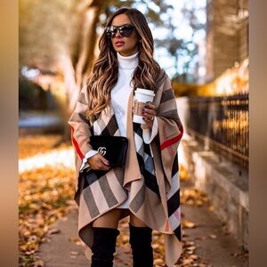 Burberry Beige and Red Check Cape